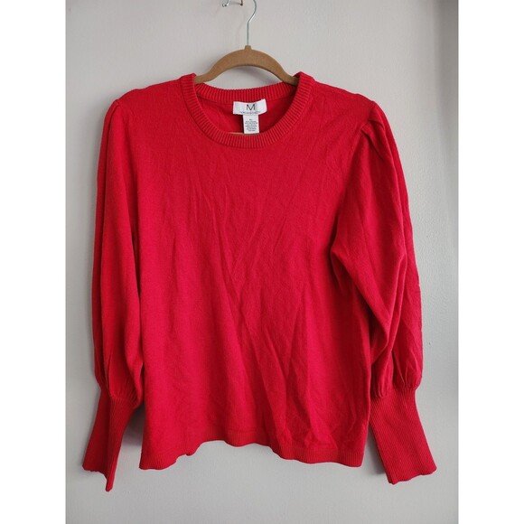 Magaschoni Viscose Blend Puff Sleeve Really Red Sweater Size XL NWT - Picture 1 of 7